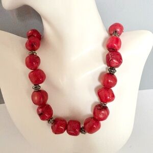 Elegant Southwestern Red Coral Beaded Necklace STUNNING Toggle Clasp